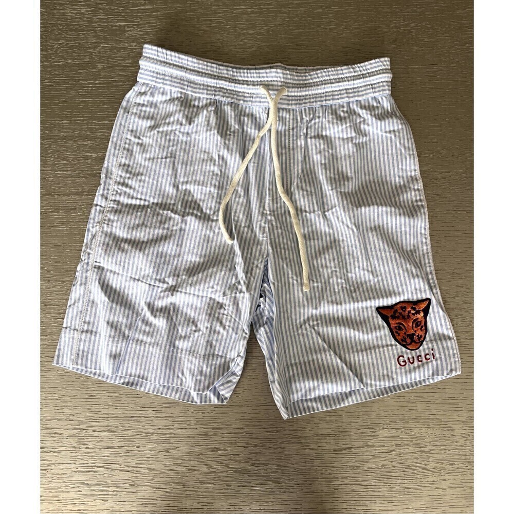 GUCCI Oxford Stripe with Tiger in Blue Shorts: Size Small | Used |